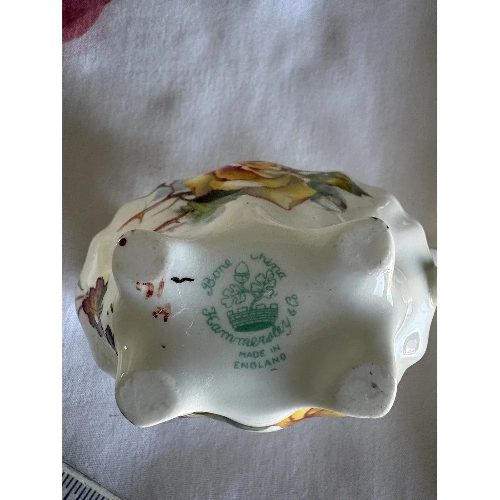 Hammersley Morgans Yellow Rose Sugar Creamer Bone China England Gold‎ Trim VTG